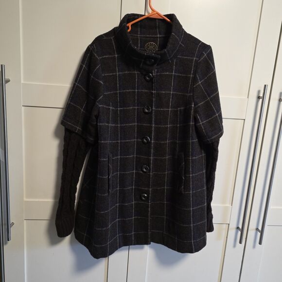 Idra From Anthropologie Size 8 Wool Blend Brown Plaid Button Front Swing Coat - Picture 1 of 8